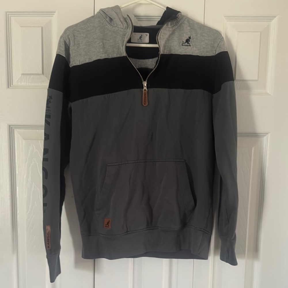 Kangol Gray and Black Zip Up Hoodie with Sporty Design